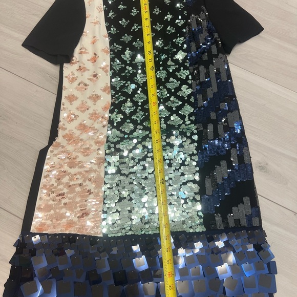 Tory Burch Women's Retro Sequin Colorblock Shift Dress Black Cream Sz L - Picture 8 of 10